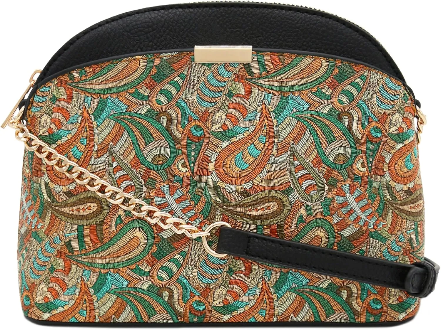FashionPuzzle Leopard Paisley Print Small Dome Crossbody with Chain Strap