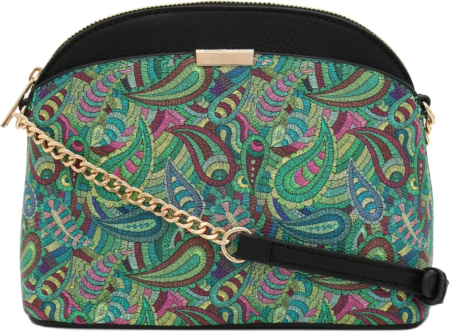 FashionPuzzle Leopard Paisley Print Small Dome Crossbody with Chain Strap