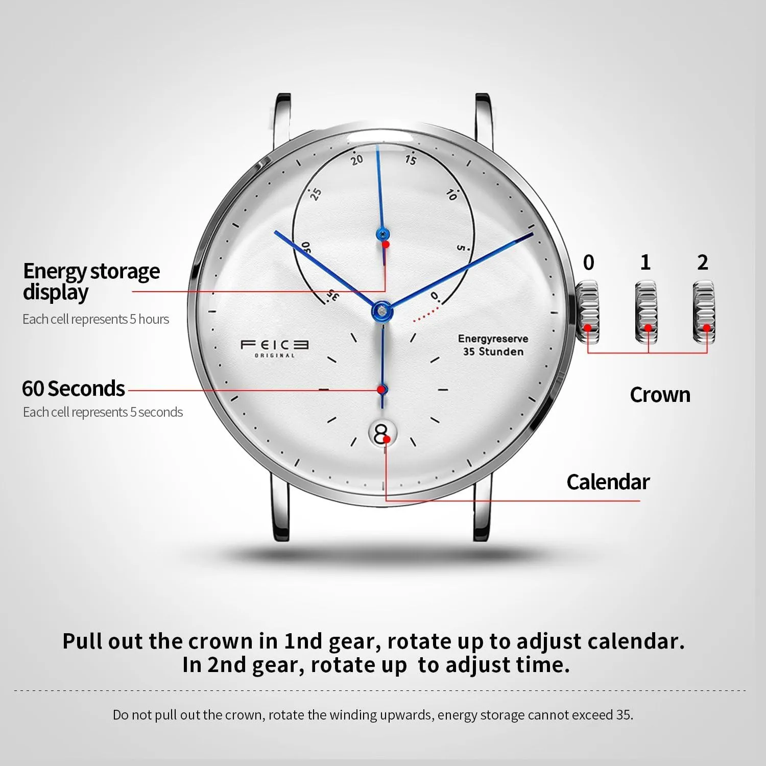 FEICE Bauhaus Watch Men's Automatic Watch Mechanical Watches Analog Leather Strap Casual Dress Watches for Men with Domed Mirror - FM202