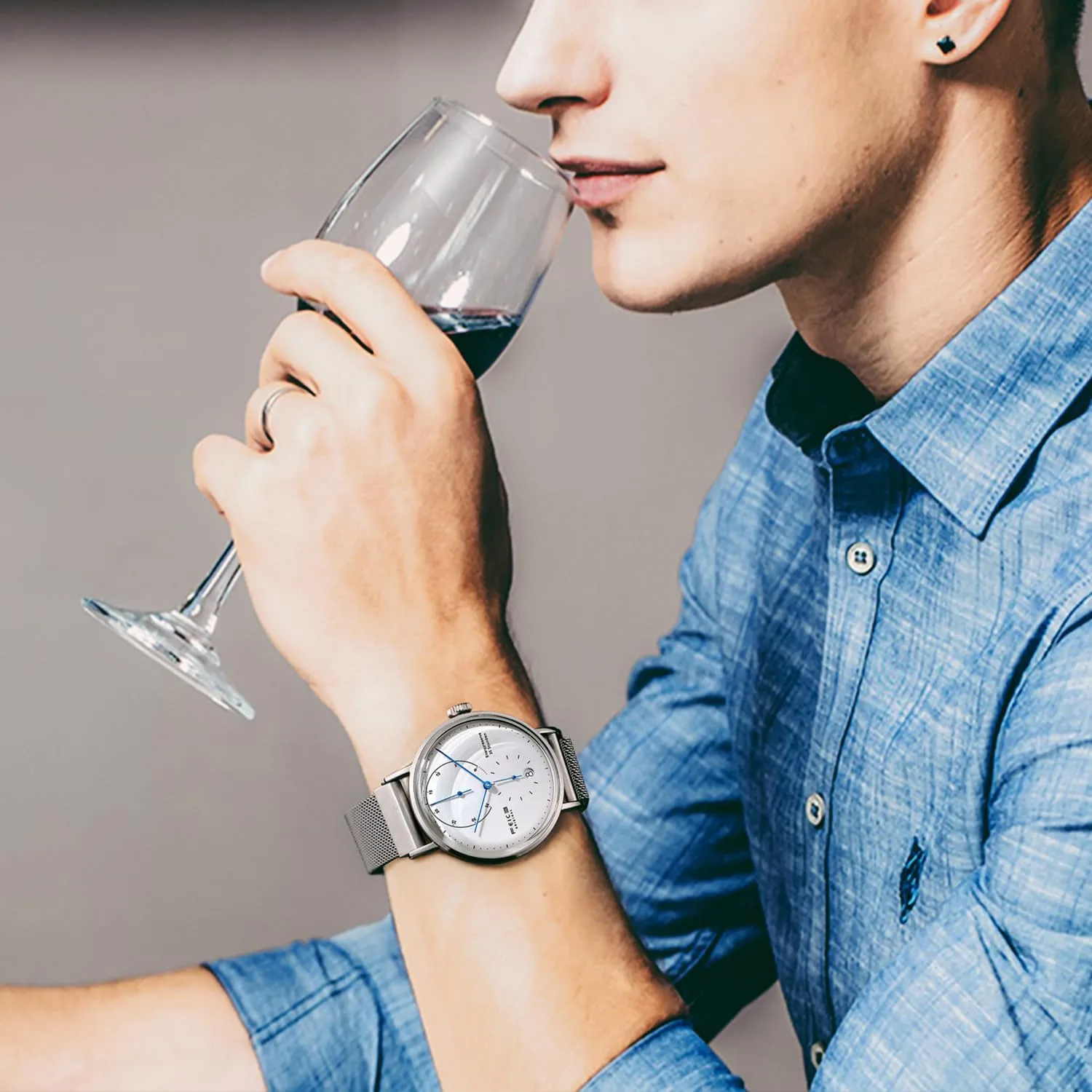 FEICE Bauhaus Watch Men's Automatic Watch Mechanical Watches Analog Leather Strap Casual Dress Watches for Men with Domed Mirror - FM202