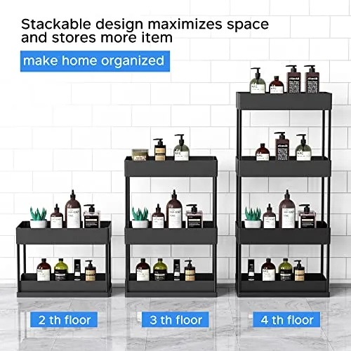 Fkprorjv Under Sink Organizers and Storage, 2 Pack Kitchen Bathroom Sink Organizer with Hooks, 2 Tier Under Sink Cabinet Basket Storage Shelf with Sliding Drawers, Black