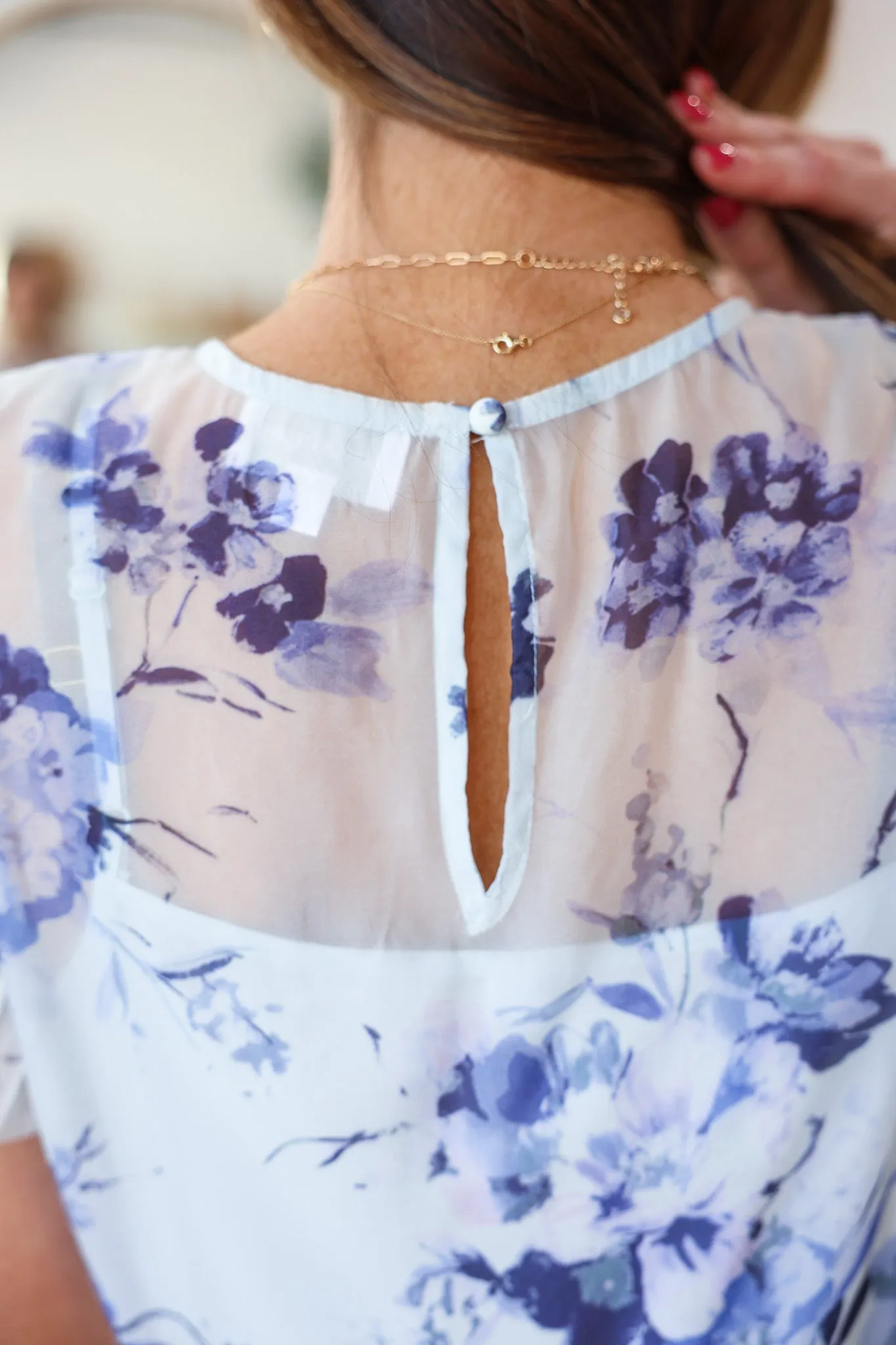 Floral Organza Overlay Midi Dress - Blue