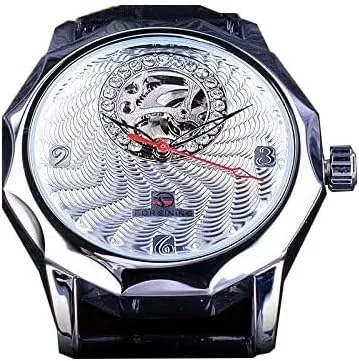 FORSINING Men Women Brand Luxury Watch for Men Leather Strap Crystal Decoration Dial Golden Skeleton Mechanical Wristwatches