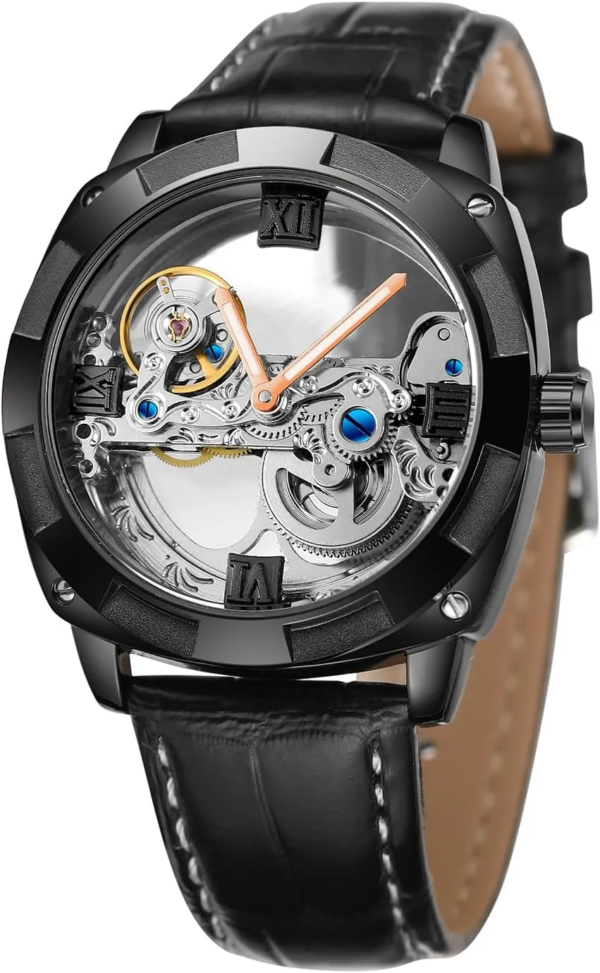 FORSINING Men's Automatic Mechanical Skeleton Analogue Dial Casual Watch with Leather Strap