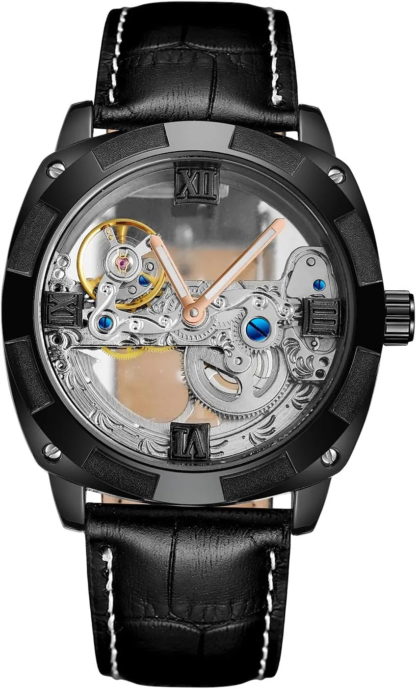 FORSINING Men's Automatic Mechanical Skeleton Analogue Dial Casual Watch with Leather Strap