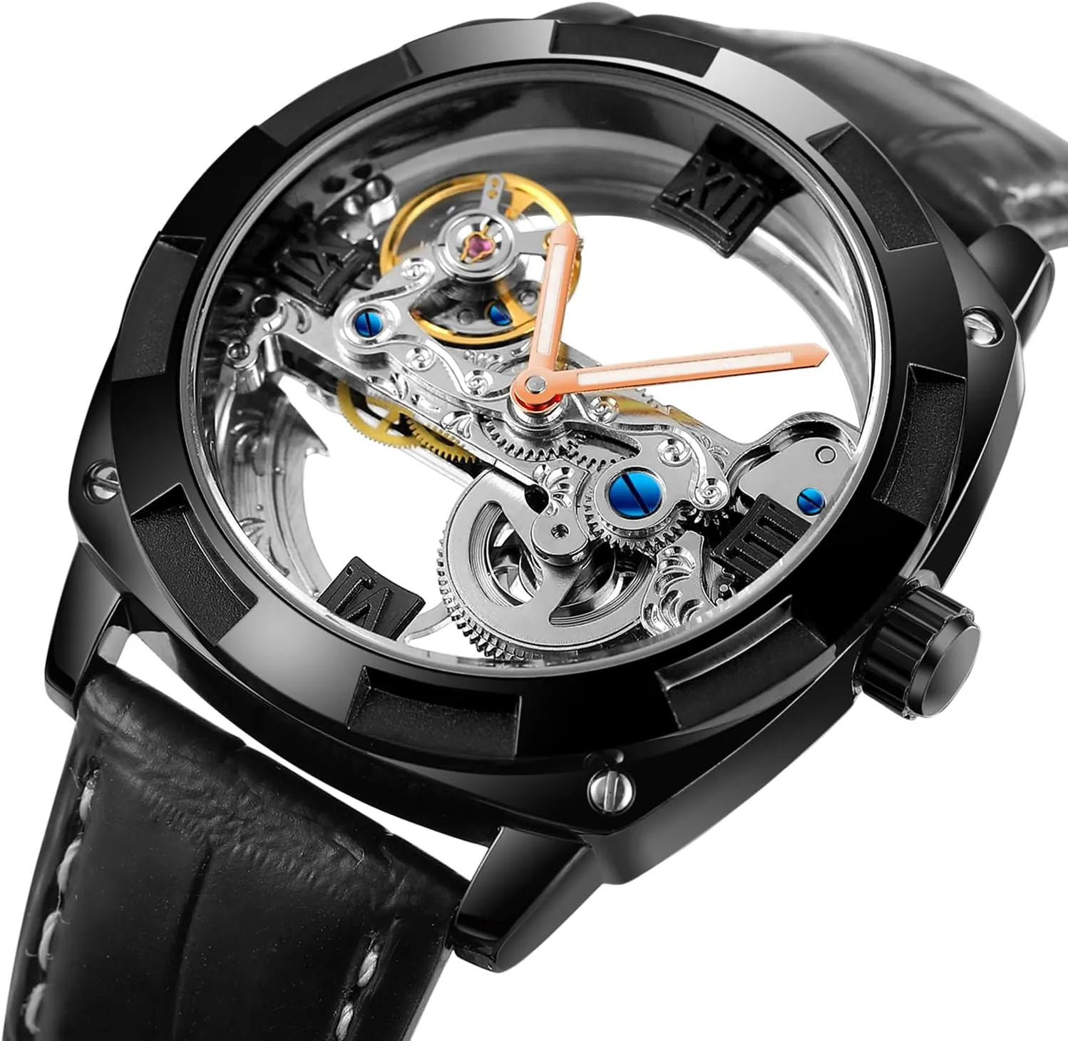 FORSINING Men's Automatic Mechanical Skeleton Analogue Dial Casual Watch with Leather Strap