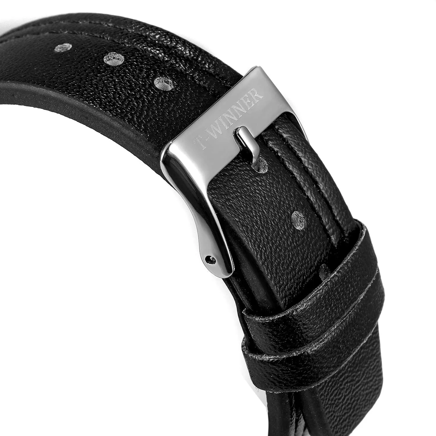 FORSINING Men's Mechanical Hand-Wind Analog Sport Style Wristwatch with Leather Strap