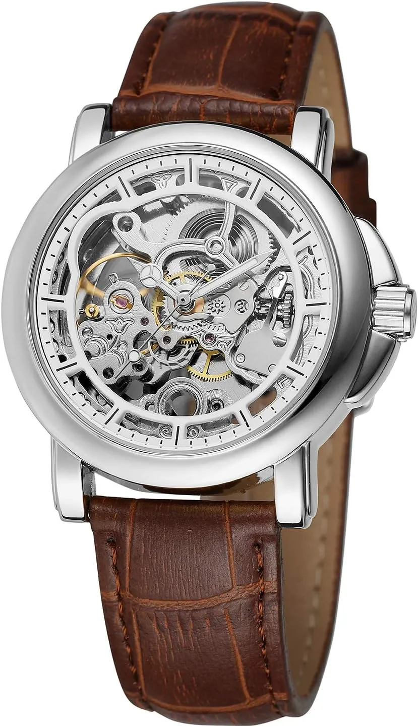 FORSINING Men's Unique Automatic Self-Wind Skeleton Mechanical Best Watches with Genuine Leather Strap