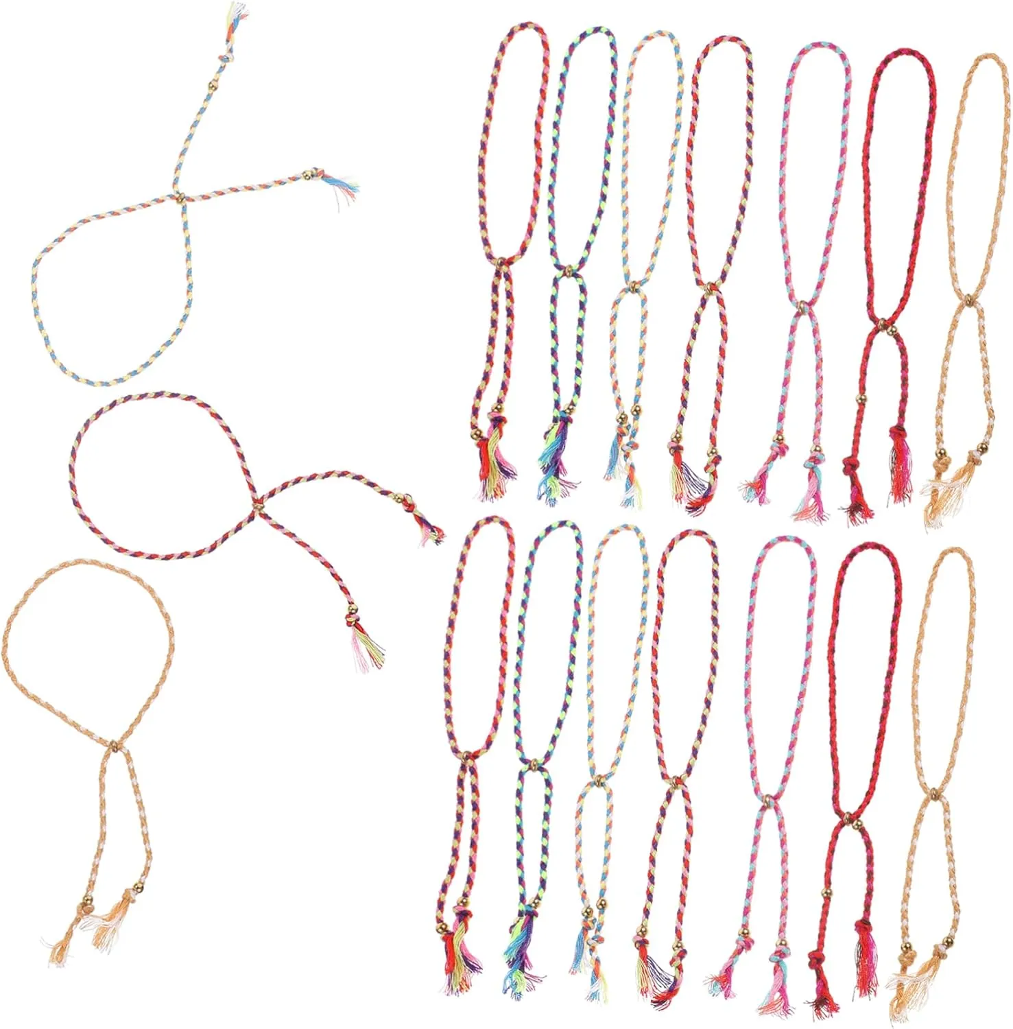 FRCOLOR Boho Style 28pcs Braided Bracelet Set Copper Bead Tassel String Bracelet for Unisex Handmade Jewelry