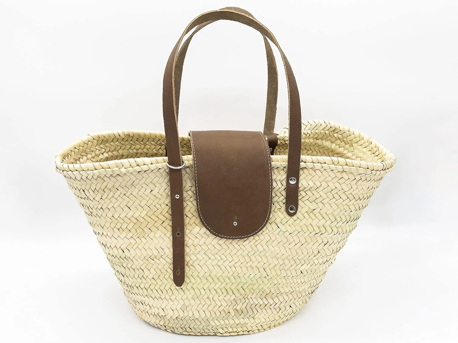 FRENCH BASKET straw bag with leather handles beach bag, straw bag, market basket, wicker basket with handle (Dark brown)