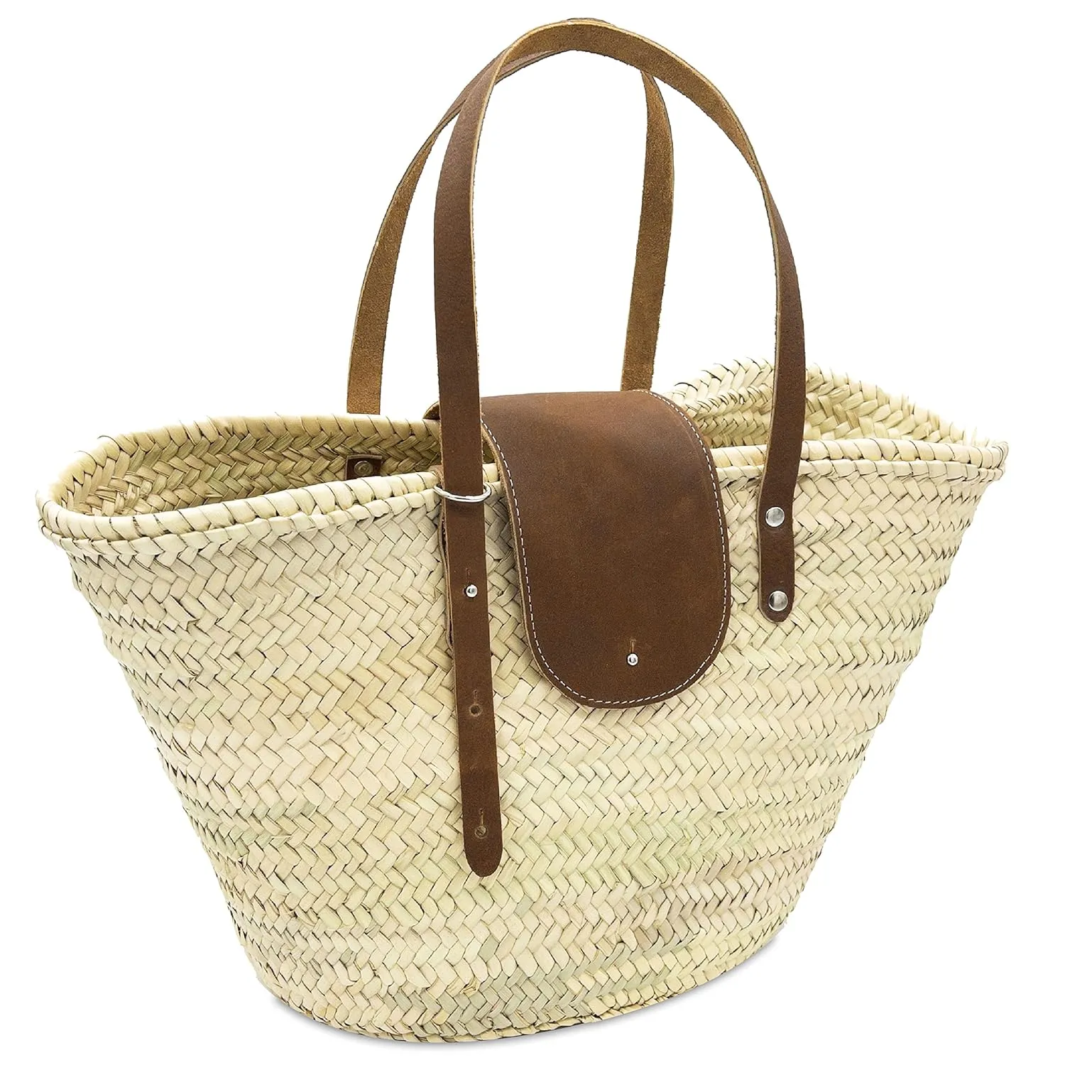 FRENCH BASKET straw bag with leather handles beach bag, straw bag, market basket, wicker basket with handle (Dark brown)
