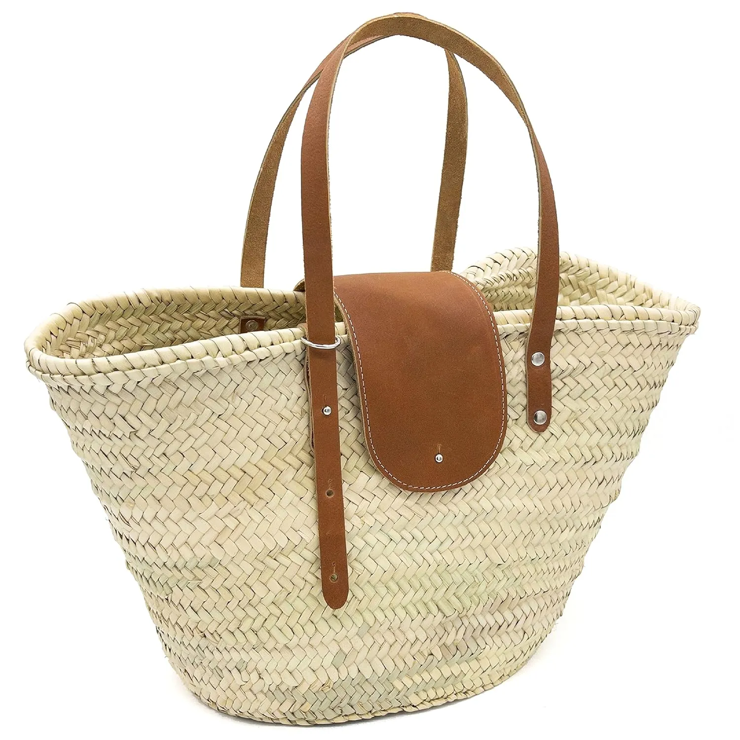 FRENCH BASKET straw bag with leather handles beach bag, straw bag, market basket, wicker basket with handle (Dark brown)