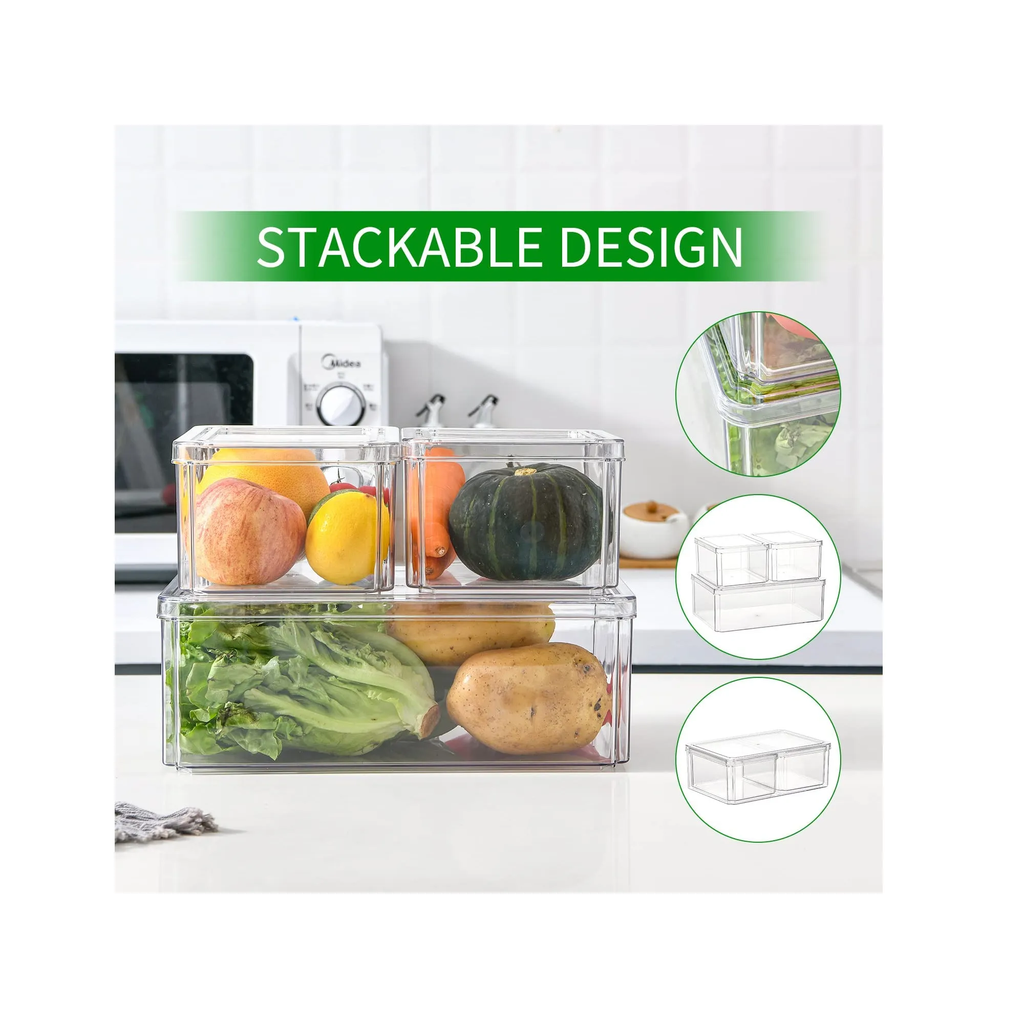 Fridge Organizer with Lid Set of 3 Bins