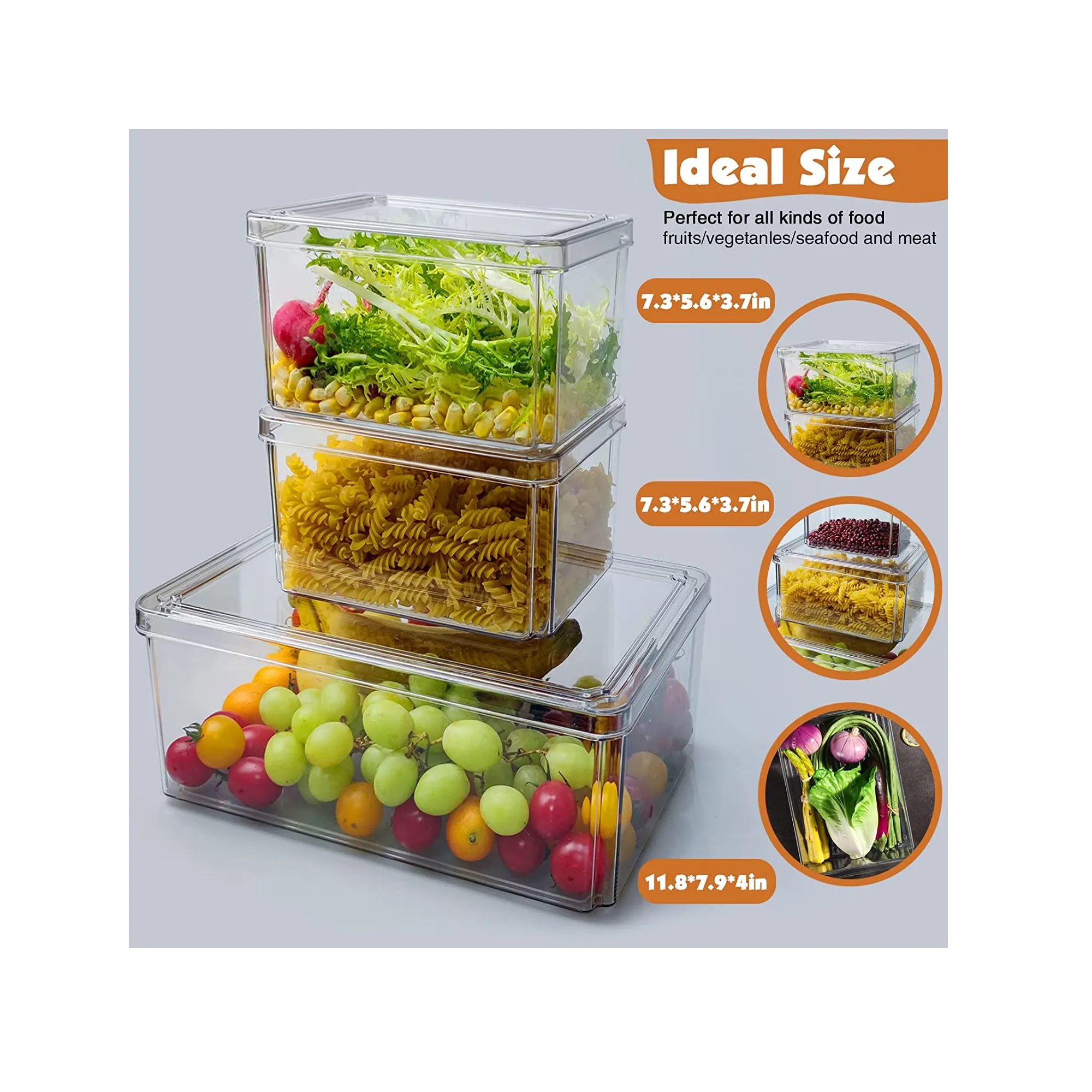 Fridge Organizer with Lid Set of 3 Bins