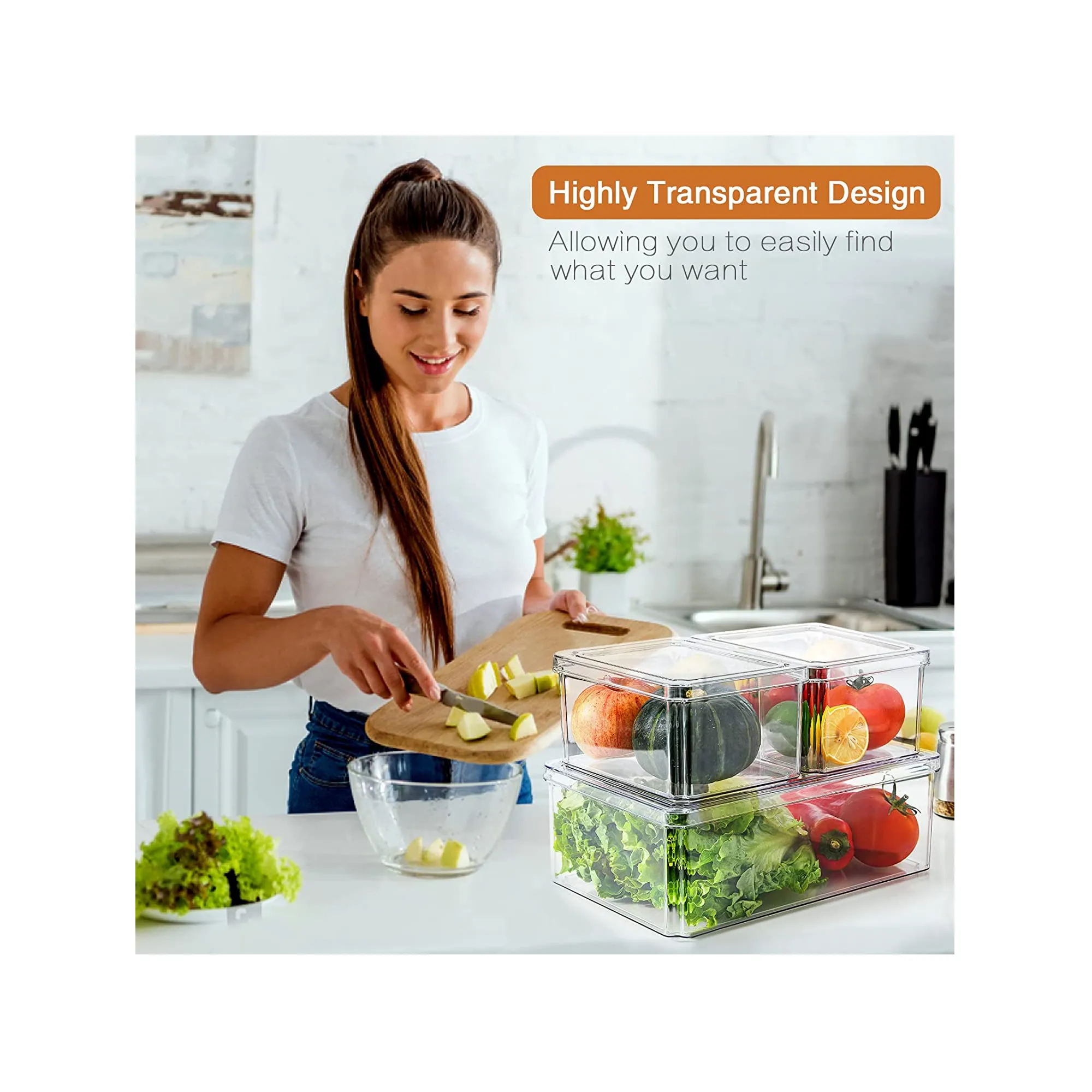 Fridge Organizer with Lid Set of 3 Bins