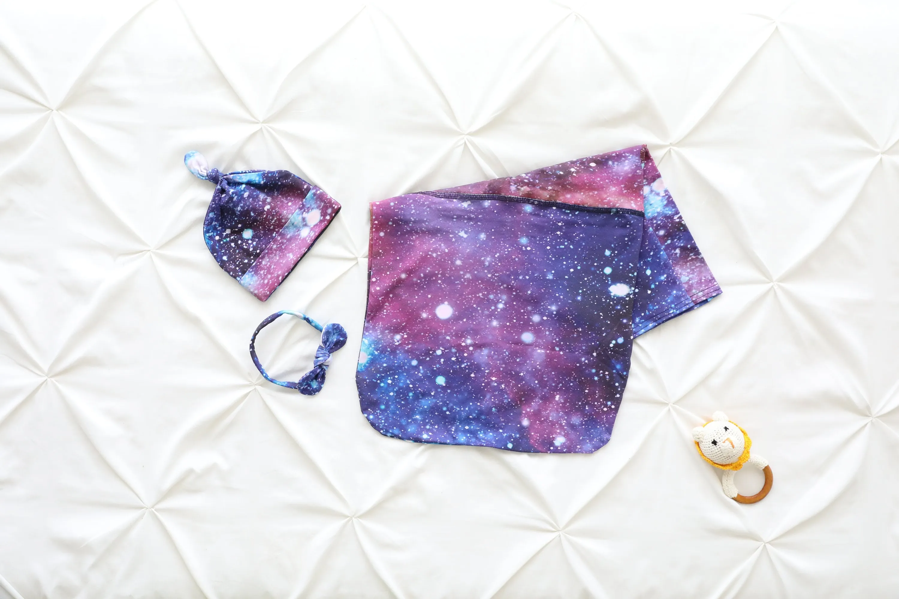 Galaxy Baby Swaddle Blanket, Bow Headband & Personalized Hat  Soothing Wrap for Peaceful Sleep