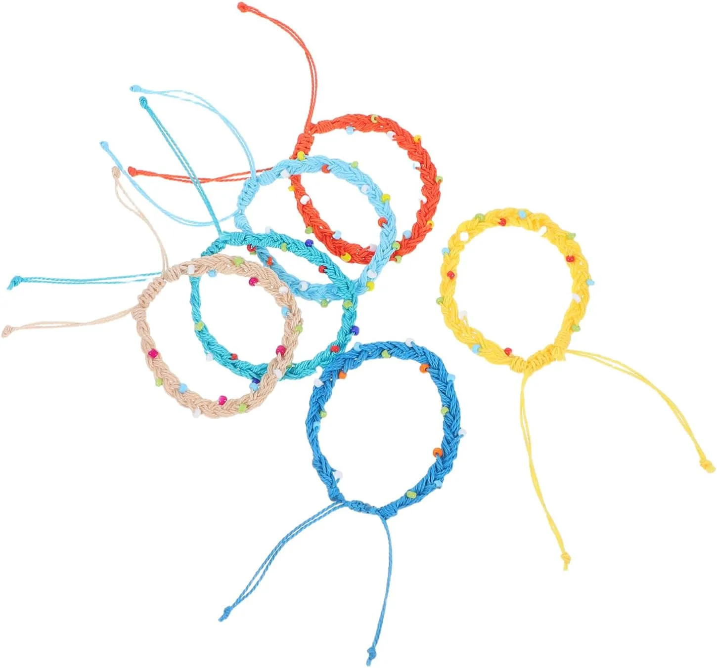 GALPADA 6Pcs Adjustable Waxed Thread Bracelet Hand Woven Boho Braided with Elegant Beads for Outdoor Sports and Summer Beach Decor