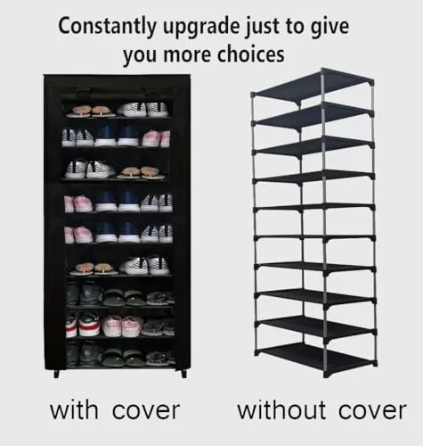GlowSilk Smart Buy Home Utility Portable Space Saving 9 Layer Metal Shoe Rack for Home Organizer Stand Black
