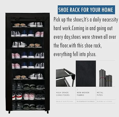 GlowSilk Smart Buy Home Utility Portable Space Saving 9 Layer Metal Shoe Rack for Home Organizer Stand Black