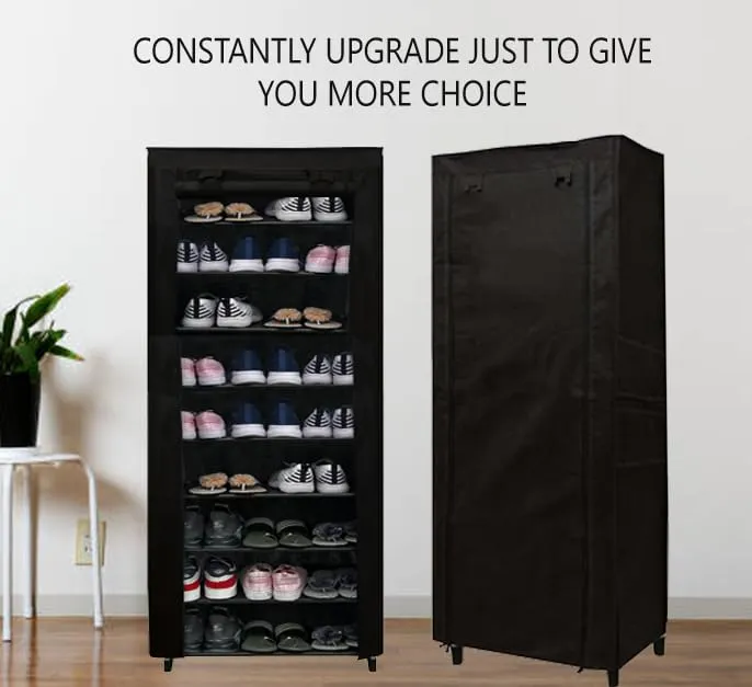 GlowSilk Smart Buy Home Utility Portable Space Saving 9 Layer Metal Shoe Rack for Home Organizer Stand Black