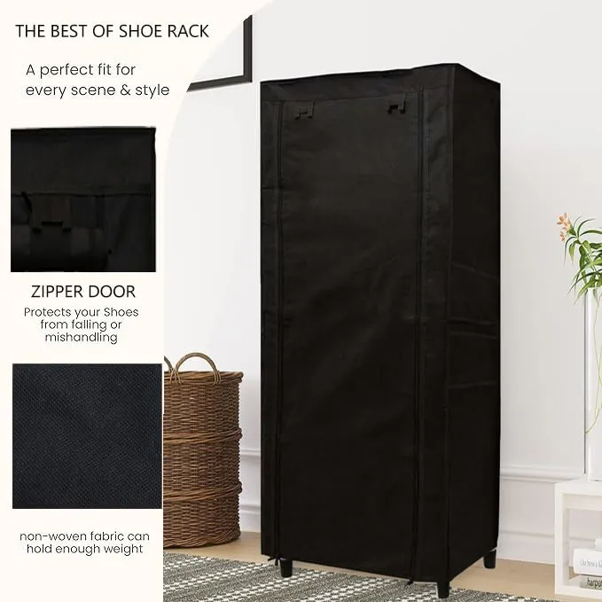 GlowSilk Smart Buy Home Utility Portable Space Saving 9 Layer Metal Shoe Rack for Home Organizer Stand Black