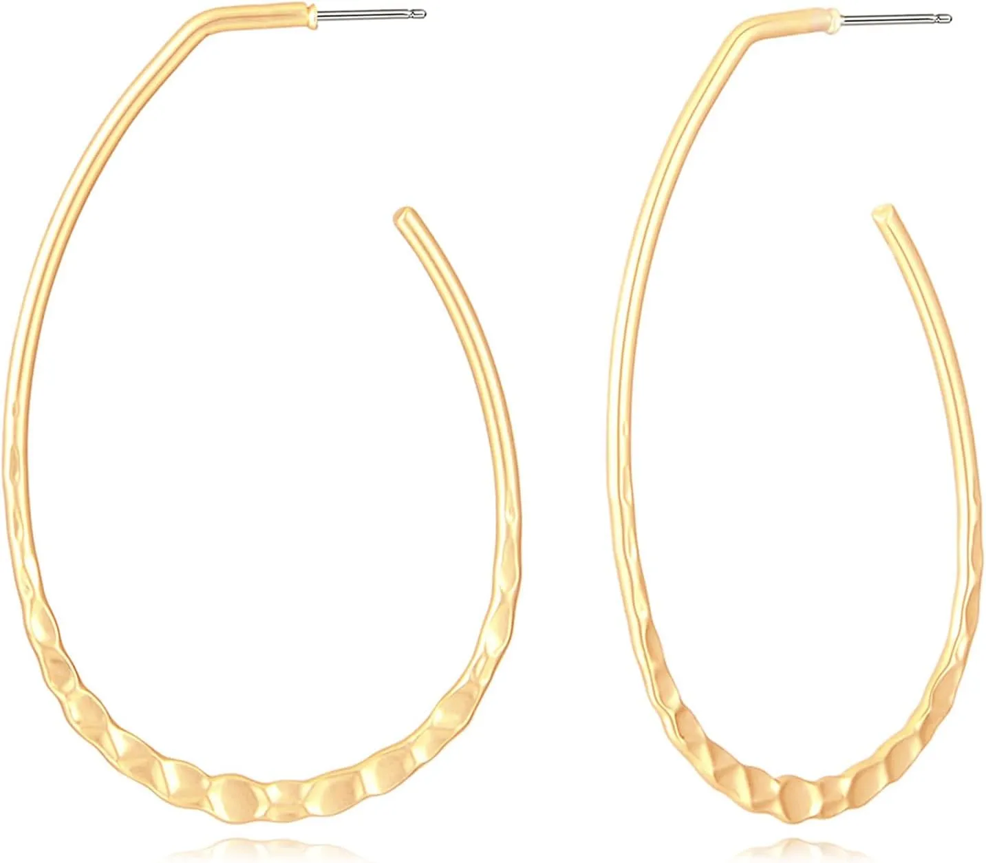 Gold Earrrings Hoop Earrings for Women 14k Gold Plated Lightweight Hypoallergenic Hoops Hammered Open Oval Hoop Earrings for Women