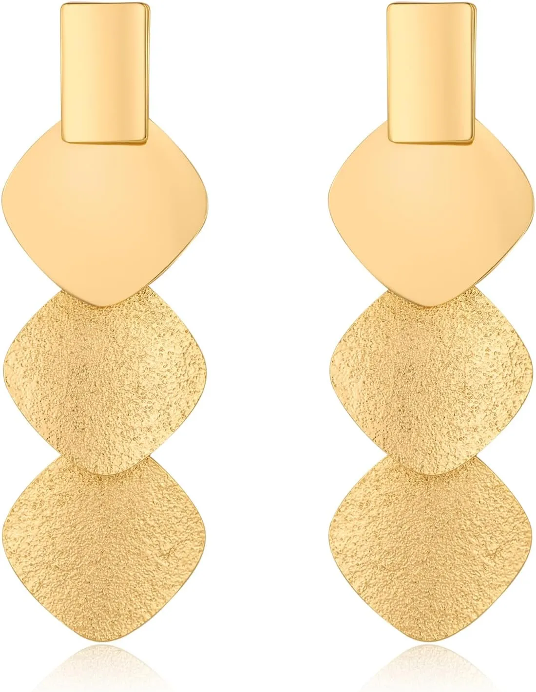 Gold Hammered Rectangle Geometric Hoop Dangle Earrings Statement Vintage Round Hoop Drop Earrings for Women Jewelry