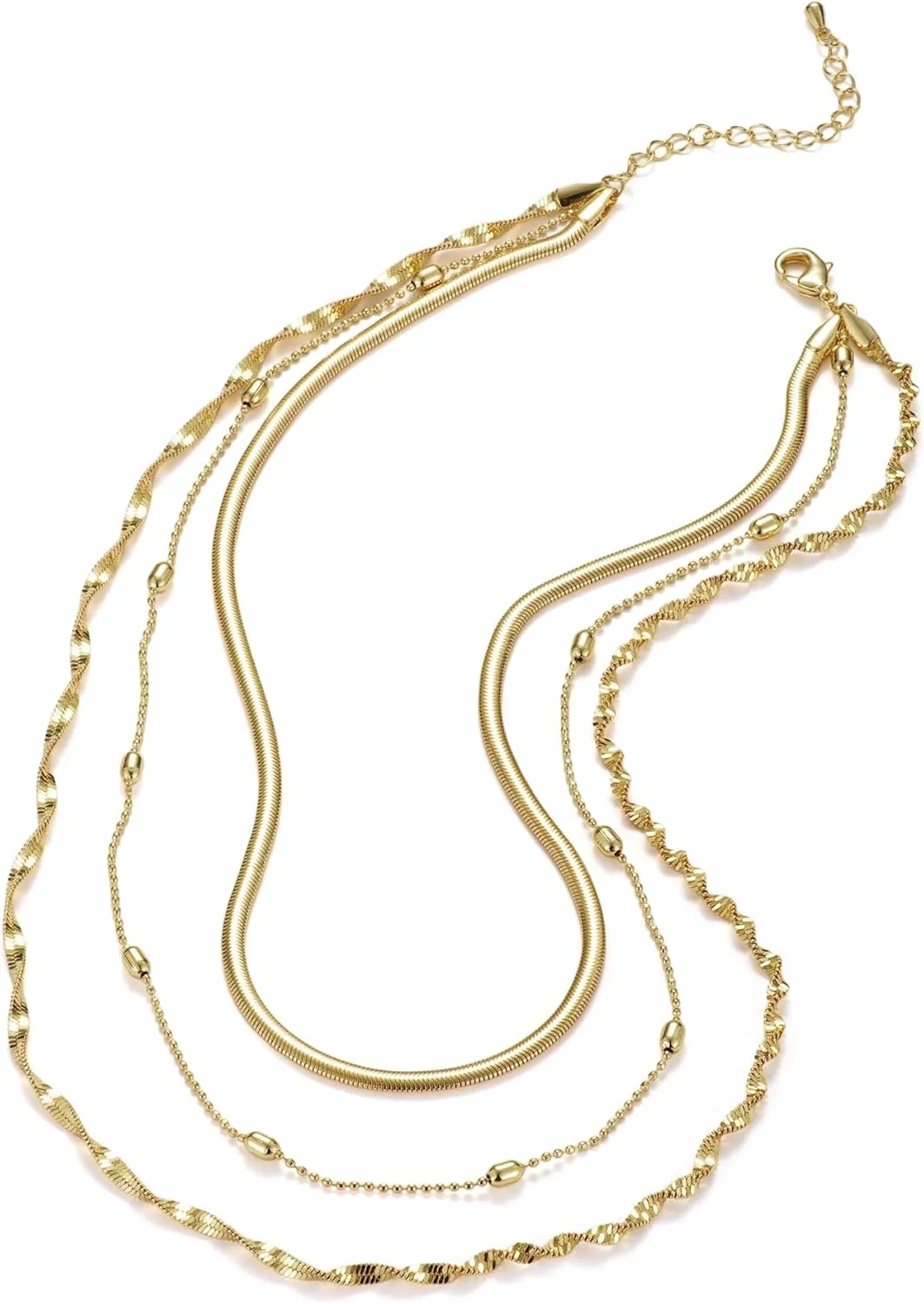 Gold Layered Necklace for Women Trendy Herringbone/Satellite/Wave Chain Necklace Chunky Stainless Choker Adjustable Dainty Gold Jewelry Gifts for Women Mother Daughter