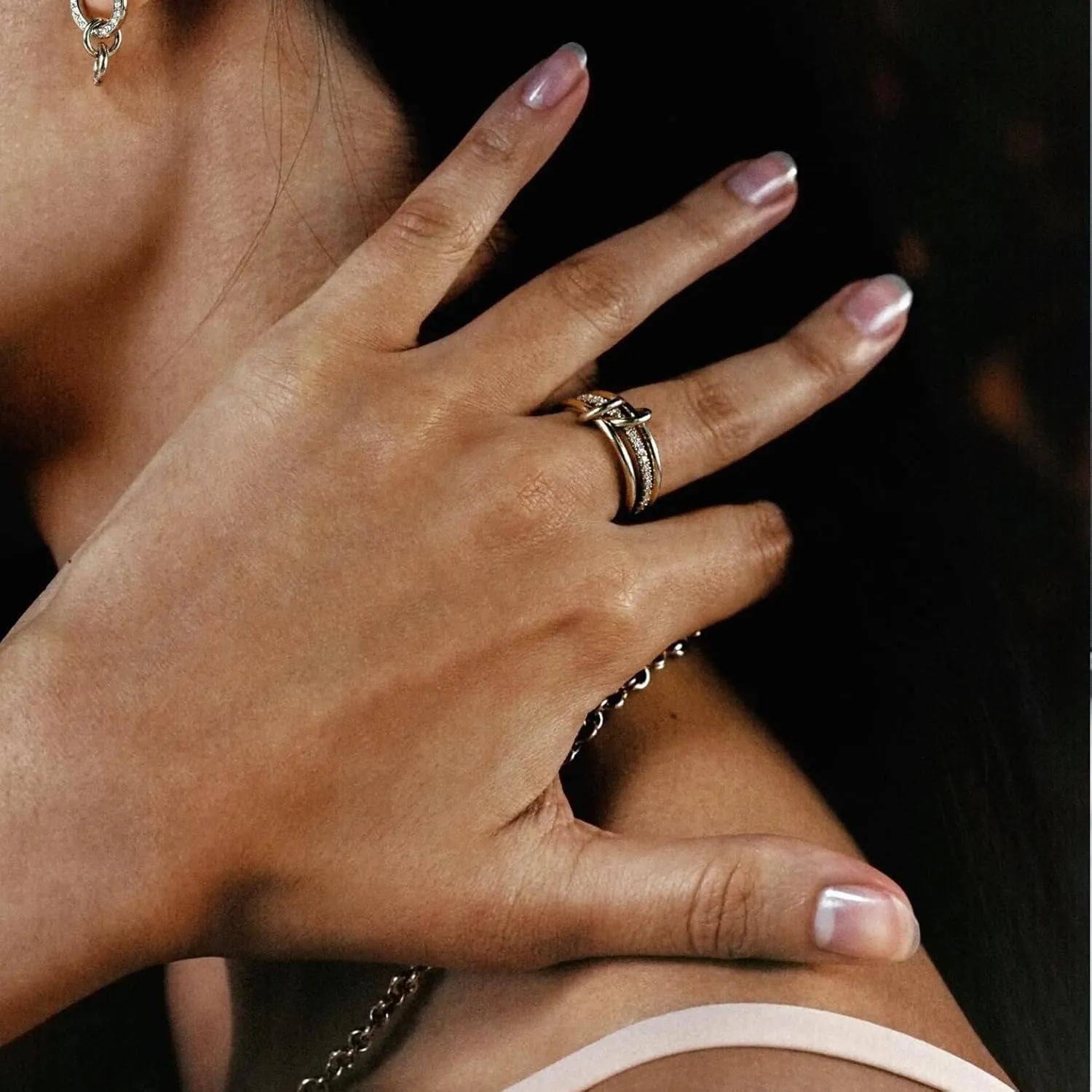 Gold Silver Stackable Rings for Women Non Tarnish, Interlocked Mixed Metals Stack Rings Set, 18k Gold Plated Cubic Zirconia Statement Rings
