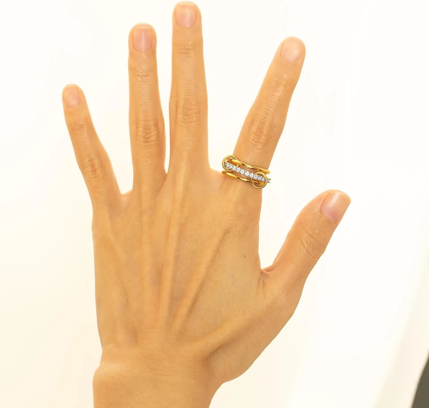 Gold Silver Stackable Rings for Women Non Tarnish, Interlocked Mixed Metals Stack Rings Set, 18k Gold Plated Cubic Zirconia Statement Rings