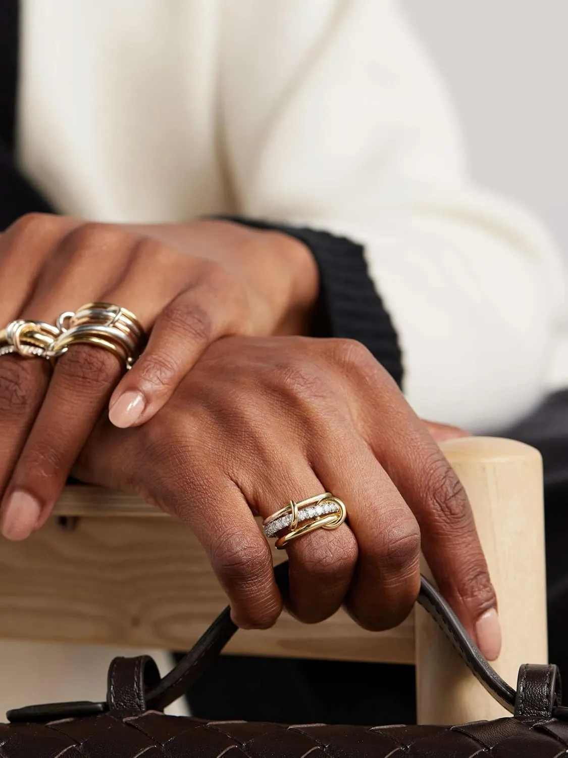 Gold Silver Stackable Rings for Women Non Tarnish, Interlocked Mixed Metals Stack Rings Set, 18k Gold Plated Cubic Zirconia Statement Rings