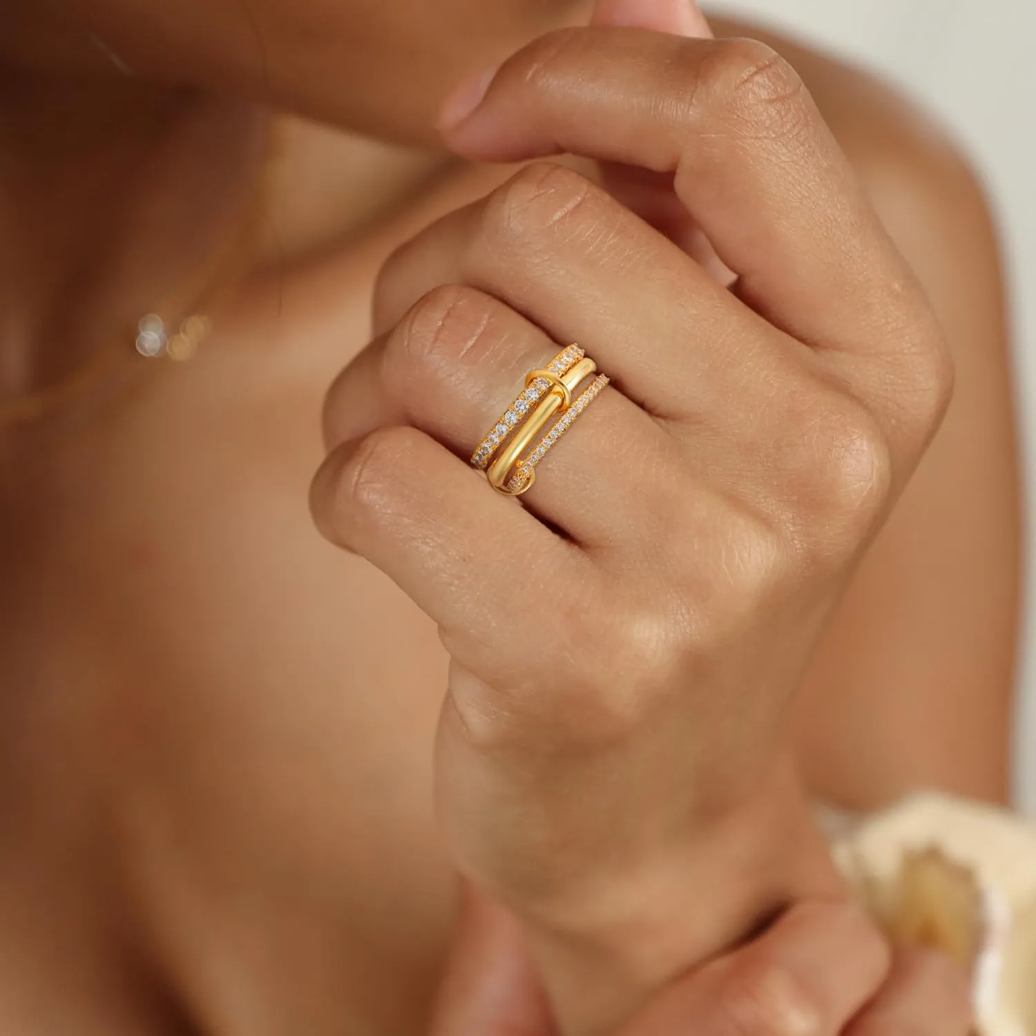 Gold Stackable Rings for Women, 18K Gold Plated CZ Cubic Zircon Rings, Gold Silver Multi Ring Mixed Metals Stack Rings Non Tarnish