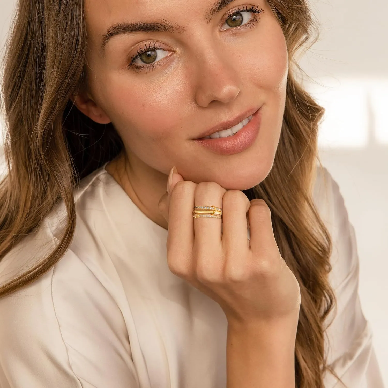 Gold Stackable Rings for Women, 18K Gold Plated CZ Cubic Zircon Rings, Gold Silver Multi Ring Mixed Metals Stack Rings Non Tarnish