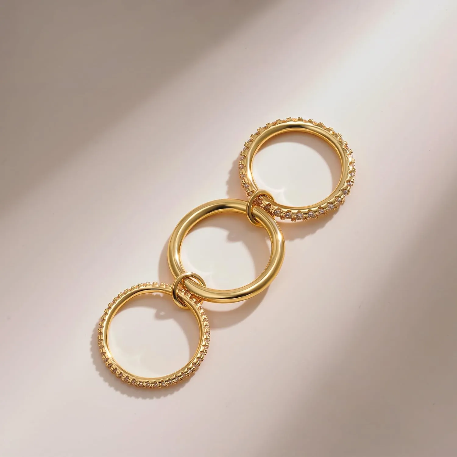 Gold Stackable Rings for Women, 18K Gold Plated CZ Cubic Zircon Rings, Gold Silver Multi Ring Mixed Metals Stack Rings Non Tarnish