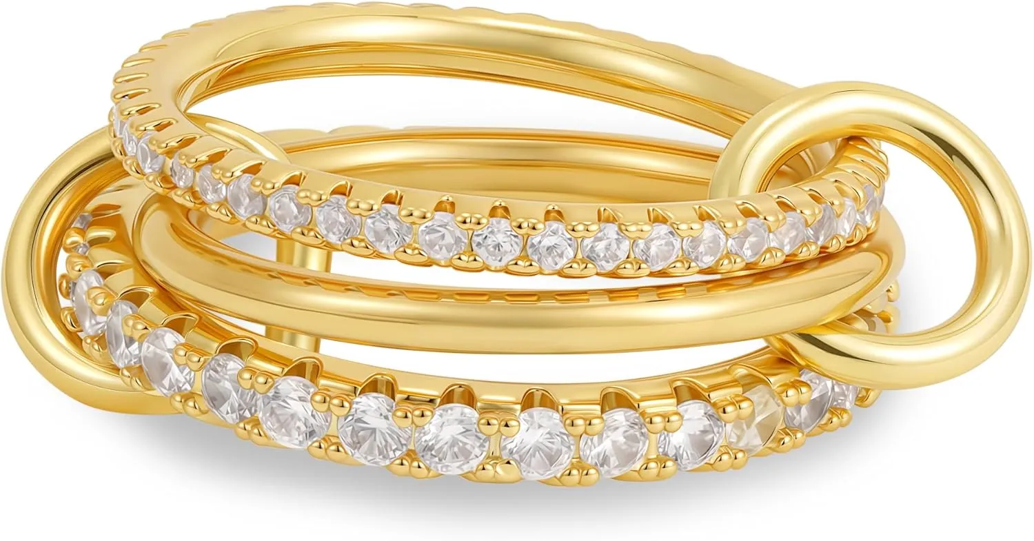 Gold Stackable Rings for Women, 18K Gold Plated CZ Cubic Zircon Rings, Gold Silver Multi Ring Mixed Metals Stack Rings Non Tarnish