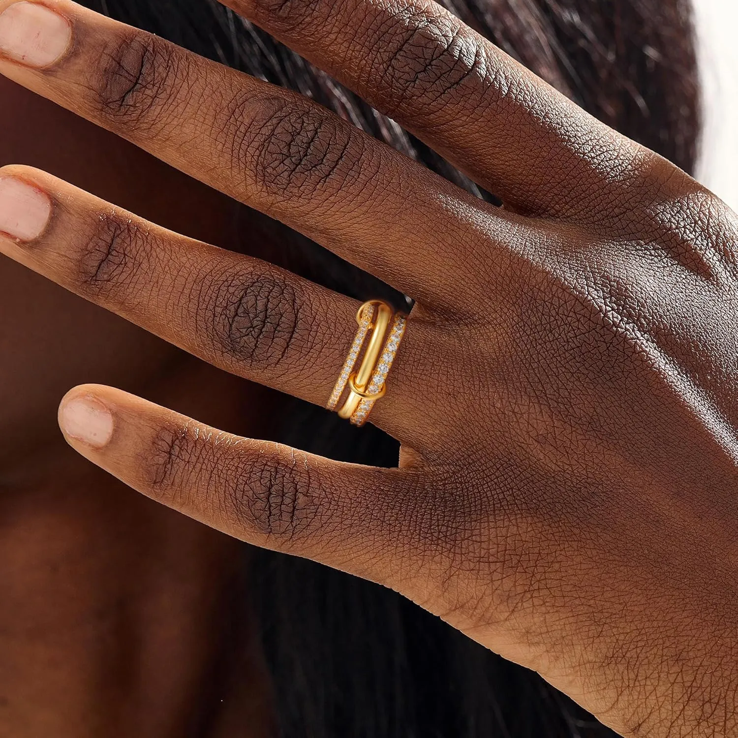 Gold Stackable Rings for Women, 18K Gold Plated CZ Cubic Zircon Rings, Gold Silver Multi Ring Mixed Metals Stack Rings Non Tarnish