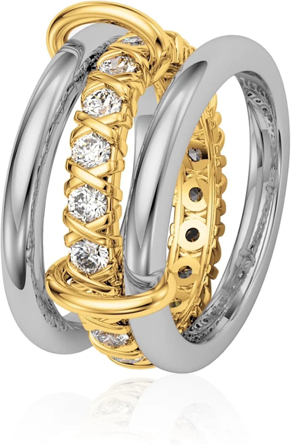 Gold Stackable Rings for Women CZ Wedding Band Rings 18k Gold Plated Cubic Zirconia Rings, Silver Gold Multi Ring Mixed Metals Stack Rings Set