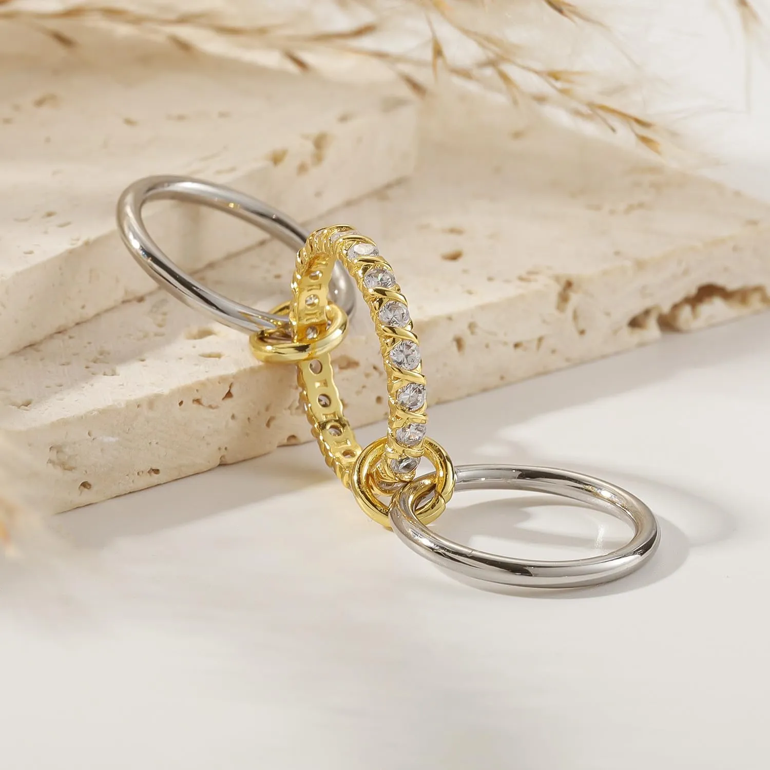 Gold Stackable Rings for Women CZ Wedding Band Rings 18k Gold Plated Cubic Zirconia Rings, Silver Gold Multi Ring Mixed Metals Stack Rings Set