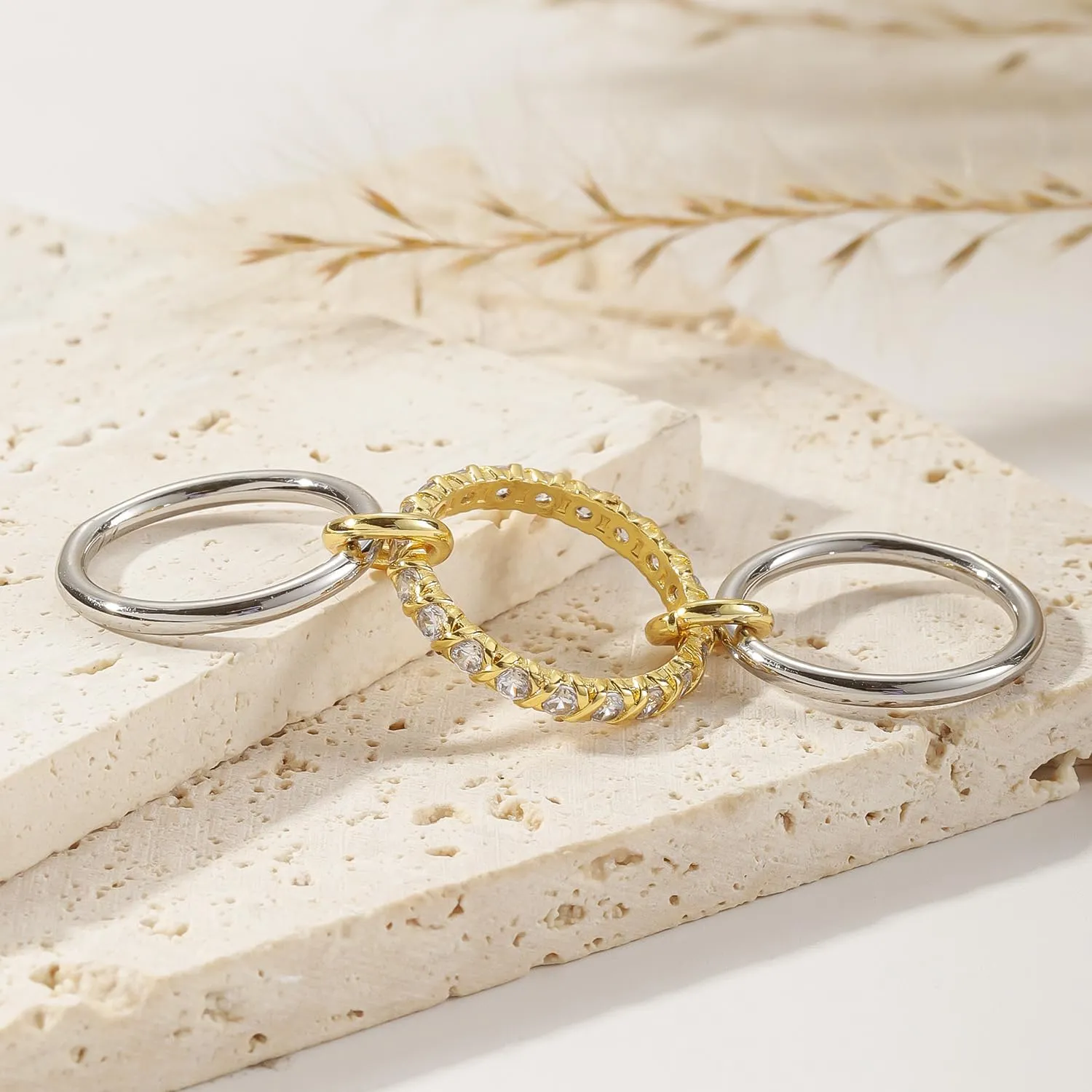 Gold Stackable Rings for Women CZ Wedding Band Rings 18k Gold Plated Cubic Zirconia Rings, Silver Gold Multi Ring Mixed Metals Stack Rings Set