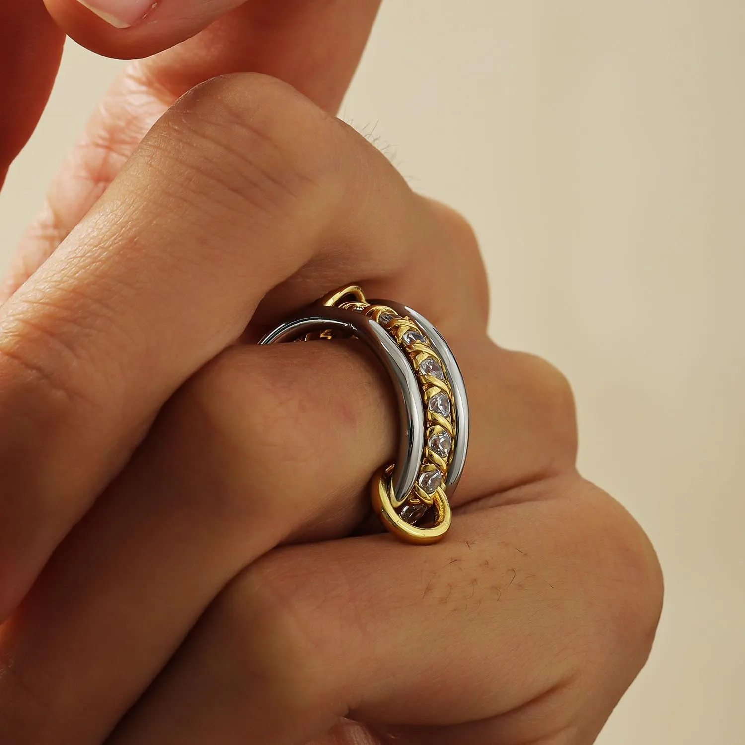 Gold Stackable Rings for Women CZ Wedding Band Rings 18k Gold Plated Cubic Zirconia Rings, Silver Gold Multi Ring Mixed Metals Stack Rings Set