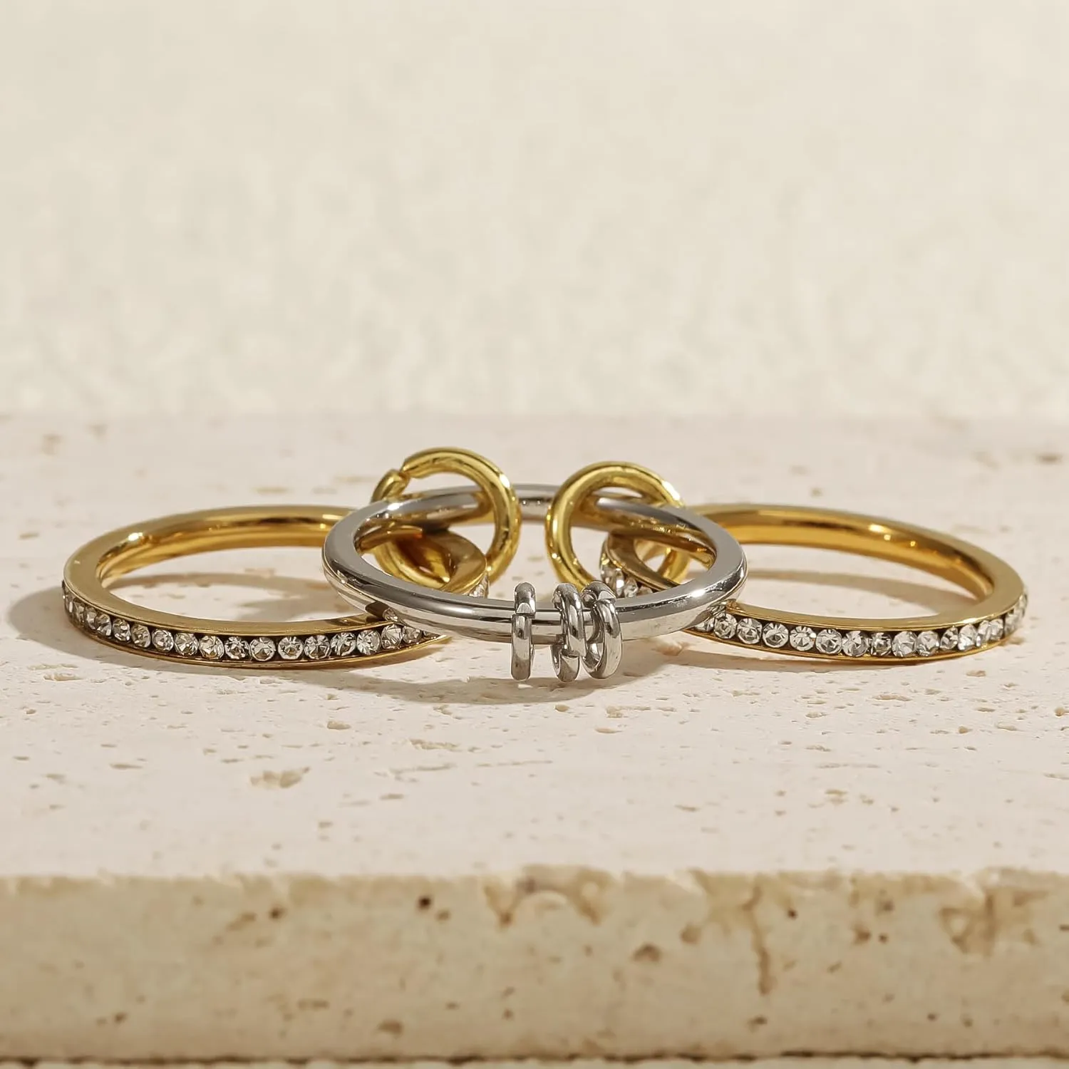 Gold Stackable Rings for Women Non Tarnish 18k Gold Plated Cubic Zirconia Rings Statement Multi Ring Mixed Metals Stack Jewelry Gifts