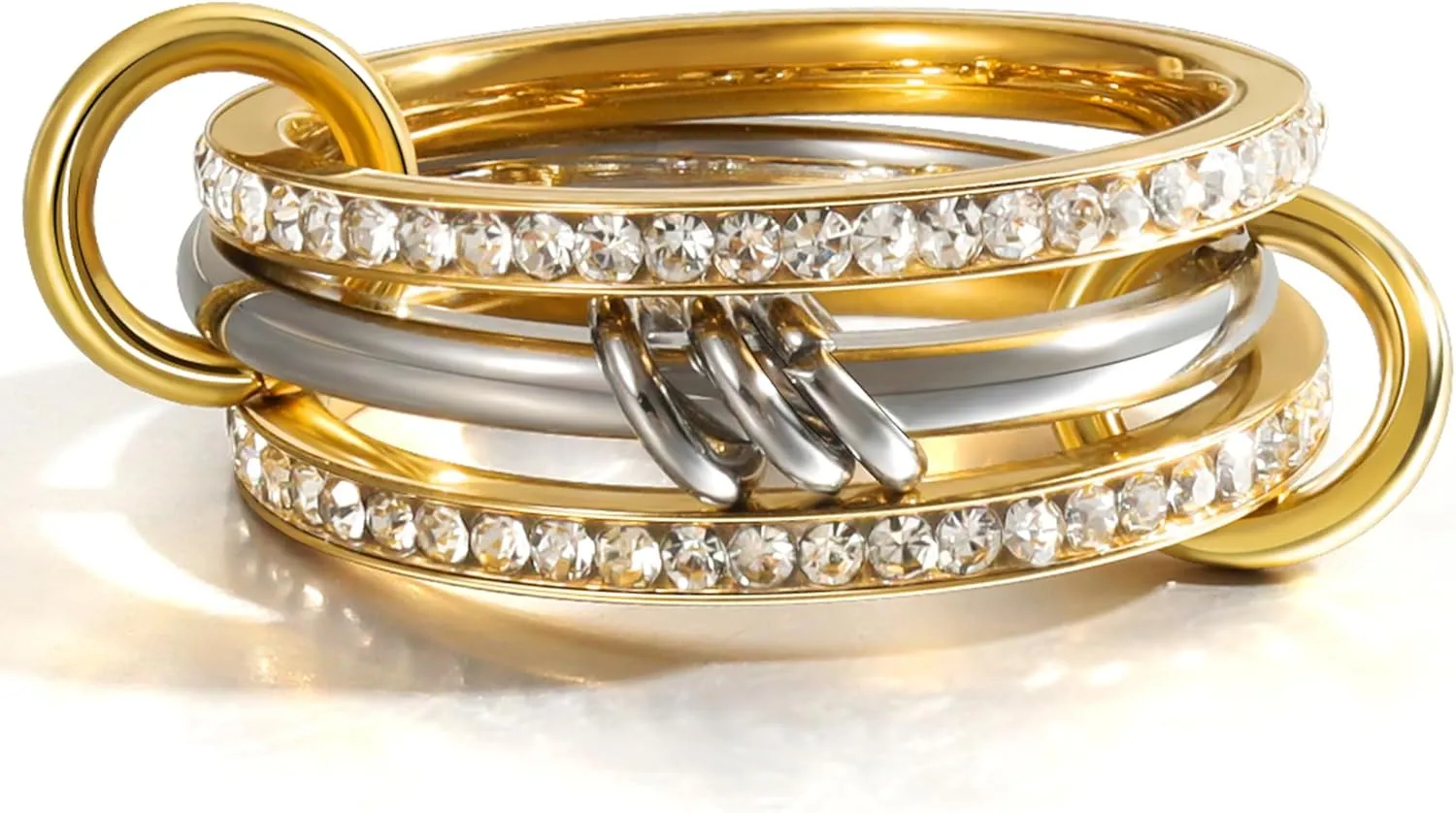 Gold Stackable Rings for Women Non Tarnish 18k Gold Plated Cubic Zirconia Rings Statement Multi Ring Mixed Metals Stack Jewelry Gifts