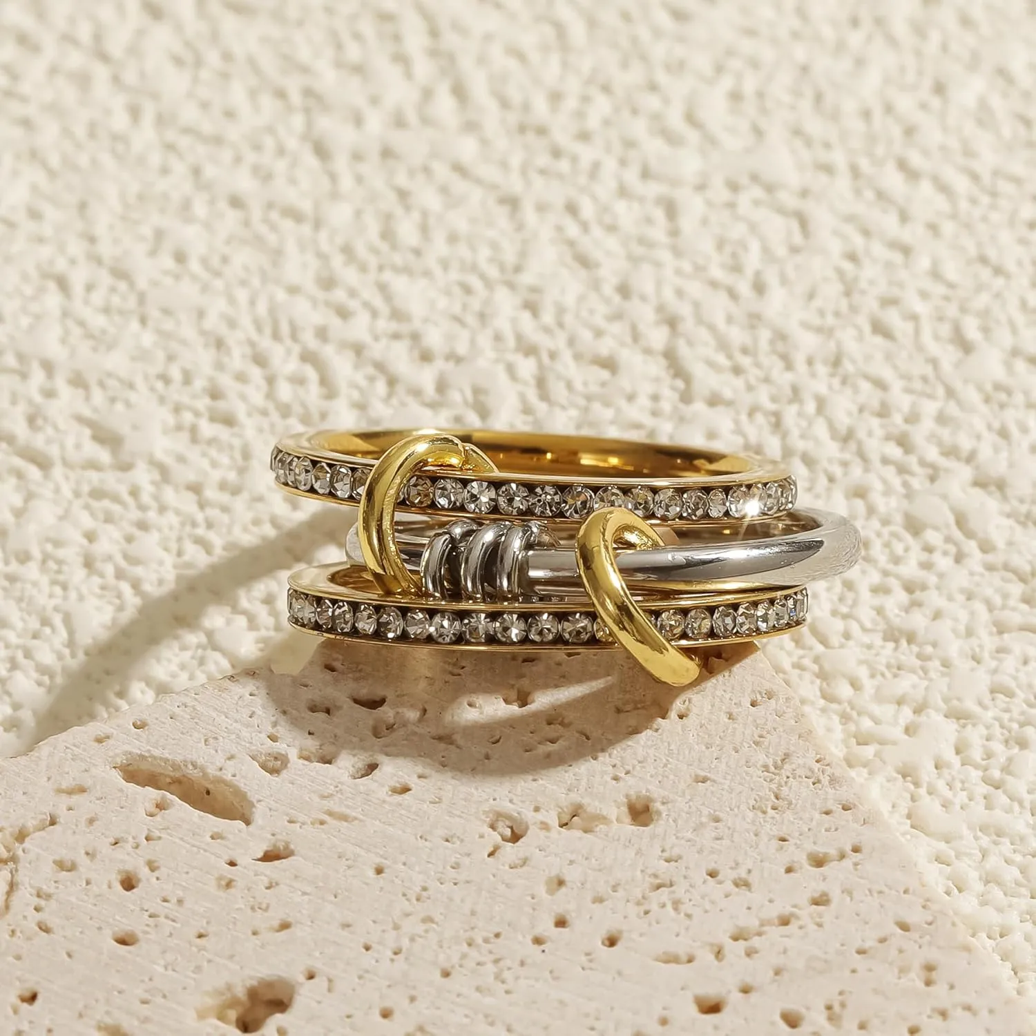 Gold Stackable Rings for Women Non Tarnish 18k Gold Plated Cubic Zirconia Rings Statement Multi Ring Mixed Metals Stack Jewelry Gifts