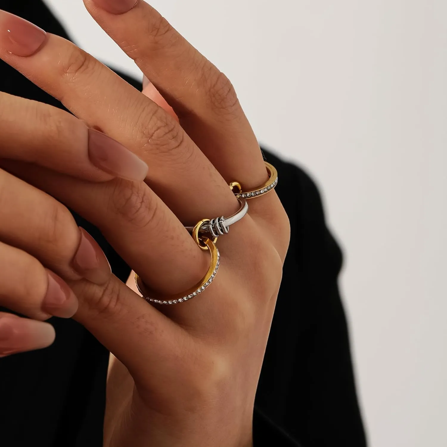 Gold Stackable Rings for Women Non Tarnish 18k Gold Plated Cubic Zirconia Rings Statement Multi Ring Mixed Metals Stack Jewelry Gifts