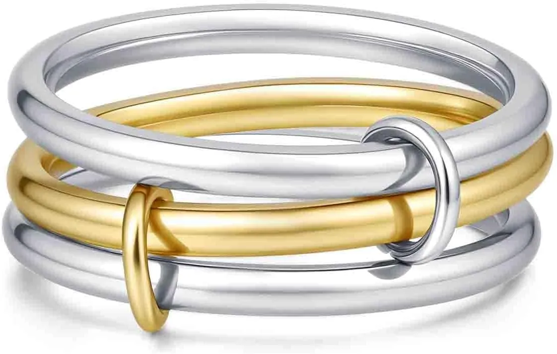 Gold Stackable Rings for Women Non Tranish Interlocked Two Tone Rings Mixed Metals Ring Set Unique Stack Ring Statement Jewelry Minimalist Jewelry for Her