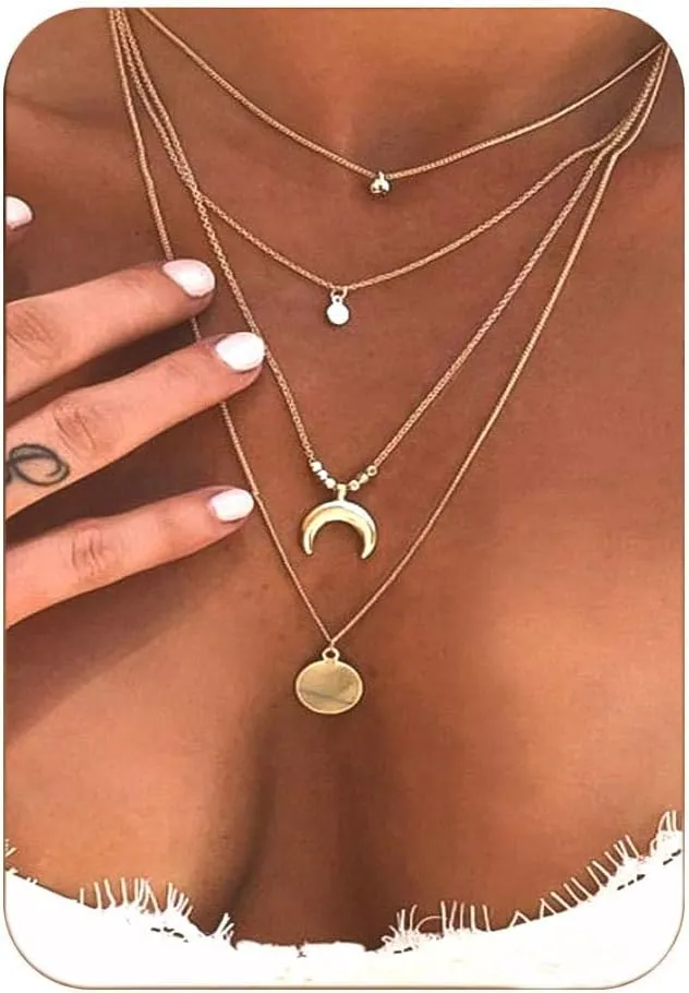 Gold Sun and Moon Layered Stack Necklaces Layered Choker Necklace Concert Outfits Renaissance Accessories Jewelry