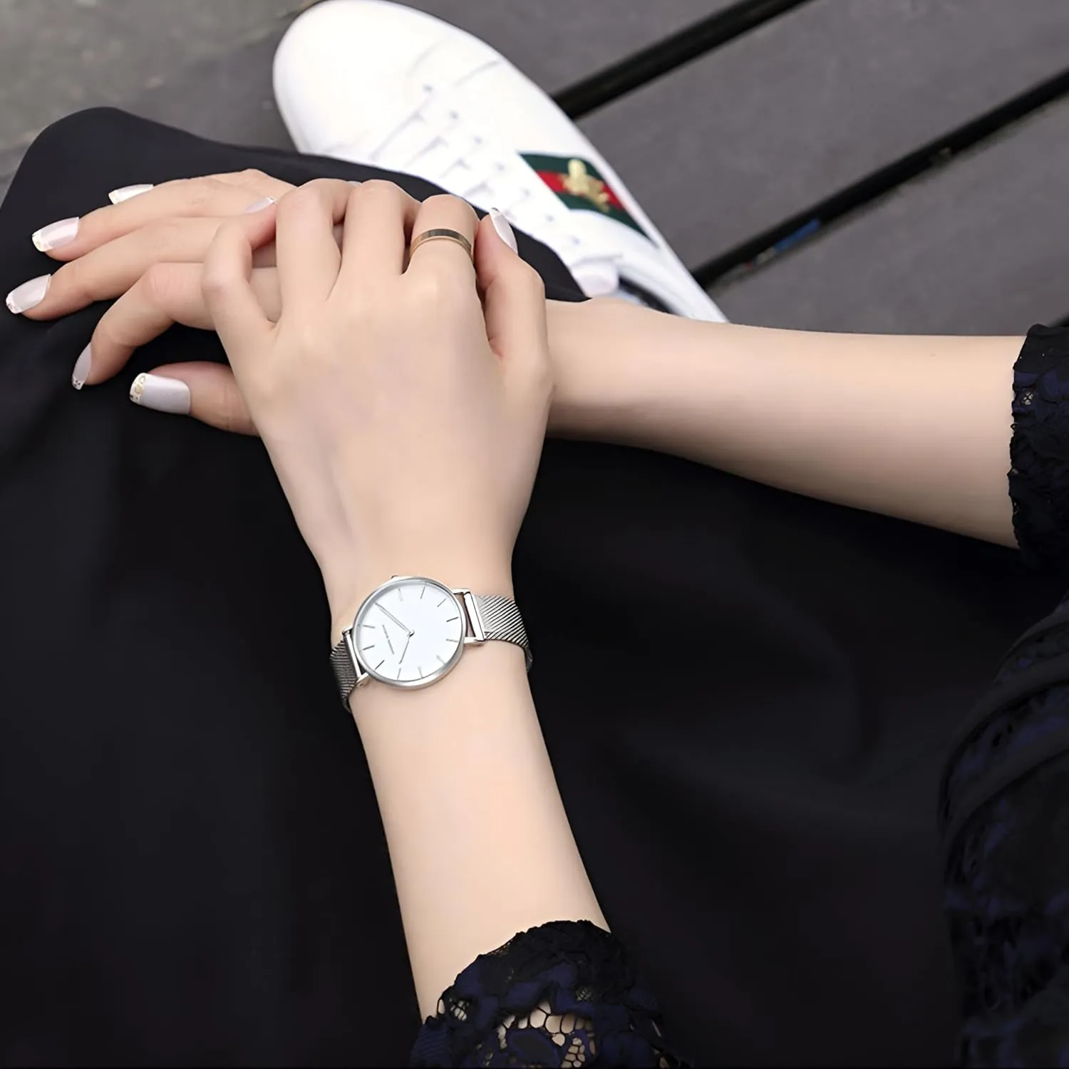 Gold Watches for Women Classy Round Quartz Watch Minimalist Waterproof Ladies Bracelet Wrist Watch,Stainless Steel Band,Reloj Mujer