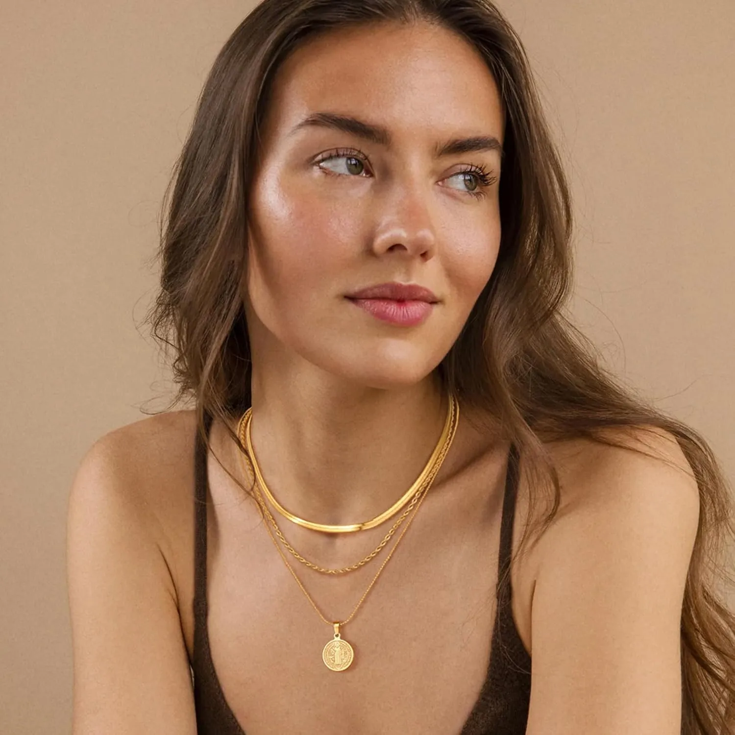 Gold/Silver Layered Necklaces for Women,Dainty 14k Gold Plated Stackable Choker Necklaces for Women,Trendy Layering Coin Chain Pendant Jewelry Set Gifts