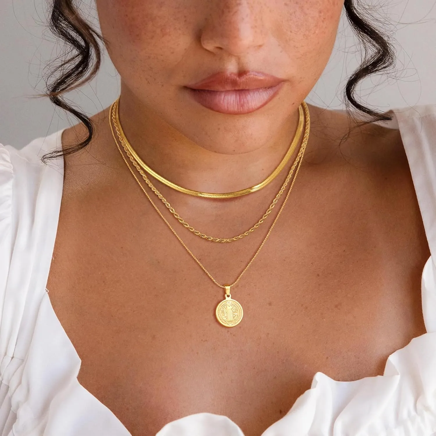 Gold/Silver Layered Necklaces for Women,Dainty 14k Gold Plated Stackable Choker Necklaces for Women,Trendy Layering Coin Chain Pendant Jewelry Set Gifts