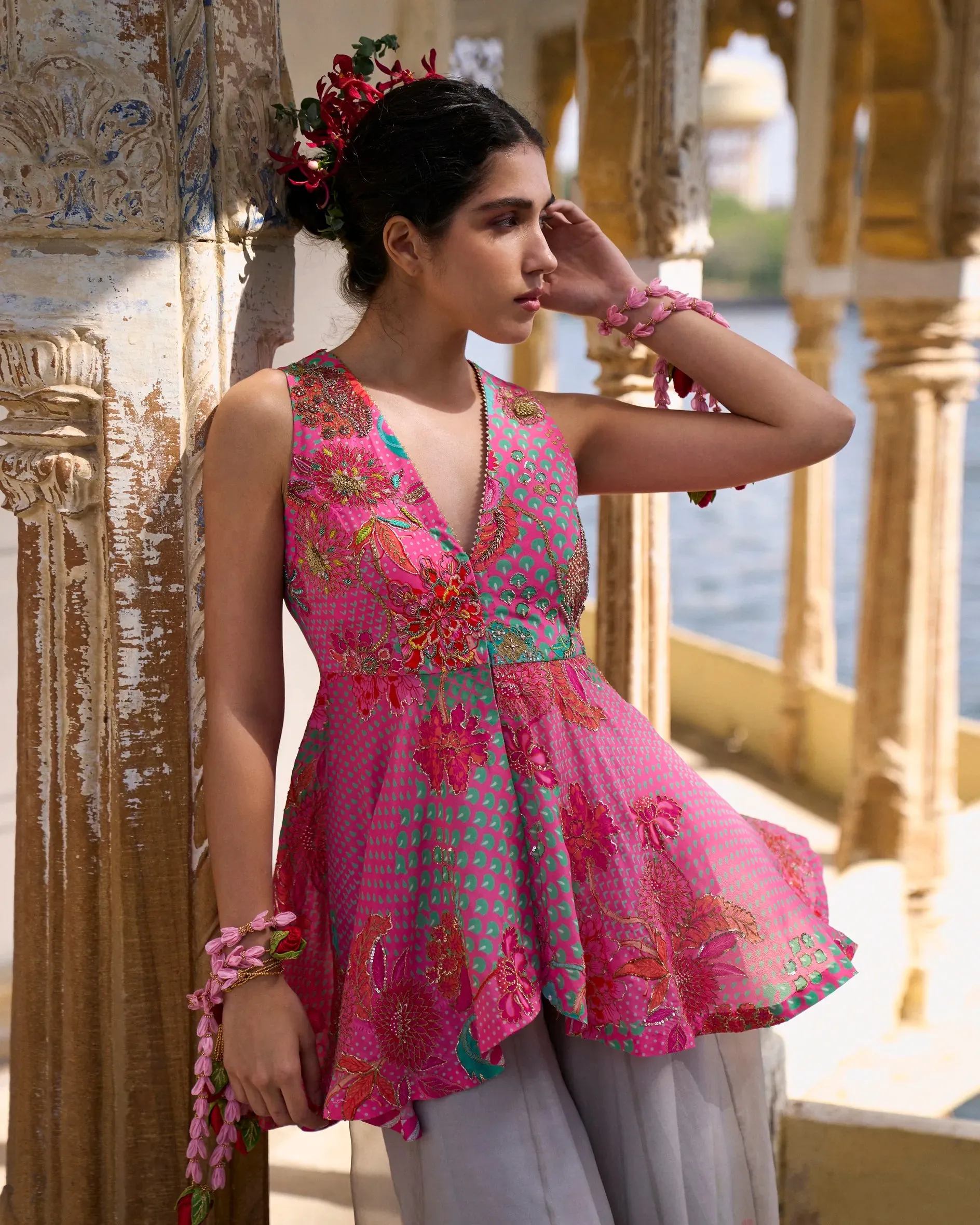 Gul Pink Peplum Nushrratt Baruccha Sharara Set